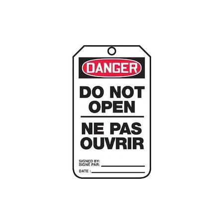 Accuform French Bilingual Safety Tags, DANGER DO NOT OPEN, 5.75in x 3.25in, PF-Cardstock, 25PK TCF192CTP
